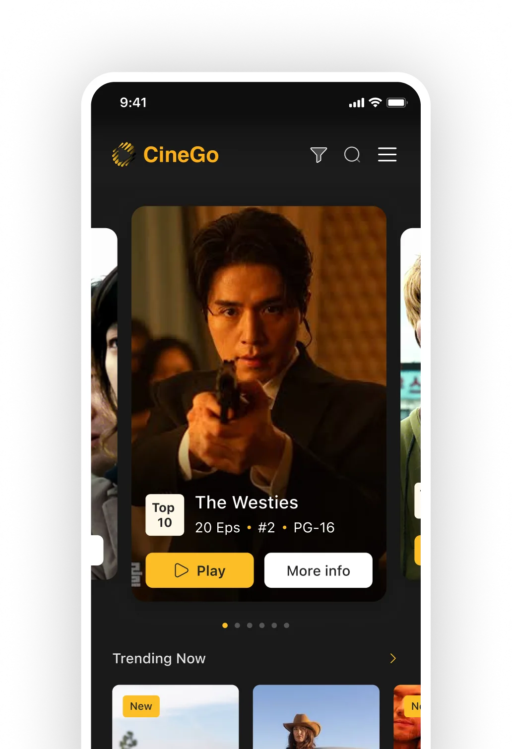 The CineGo app home screen, featuring The Westies